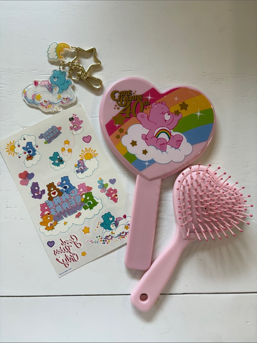 Care Bears Pink Heart Mirror and Brush Set with Rainbow Design